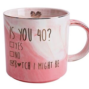 NEW w/o Box HENDSON “Is You 40” Pink & White Marble Mug